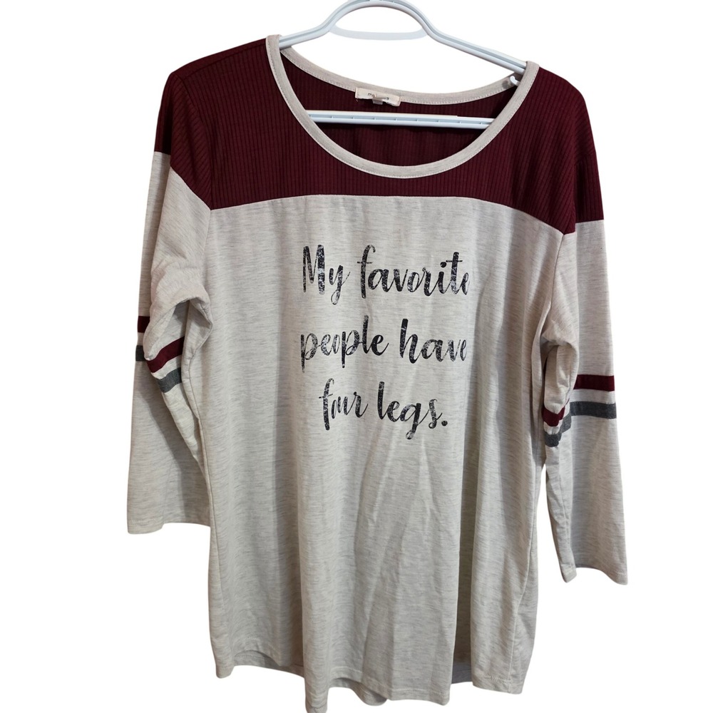Maurices XL Graphic Tee Maroon Oatmeal 3/4 Sleeve Dog Cat Lover Rescue Dog Shirt